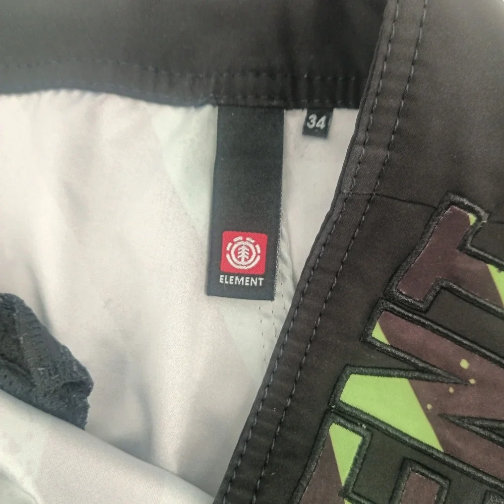 Element Mens Striped Surf Board Shorts Size 34 Green Brown embroidered Logo‎